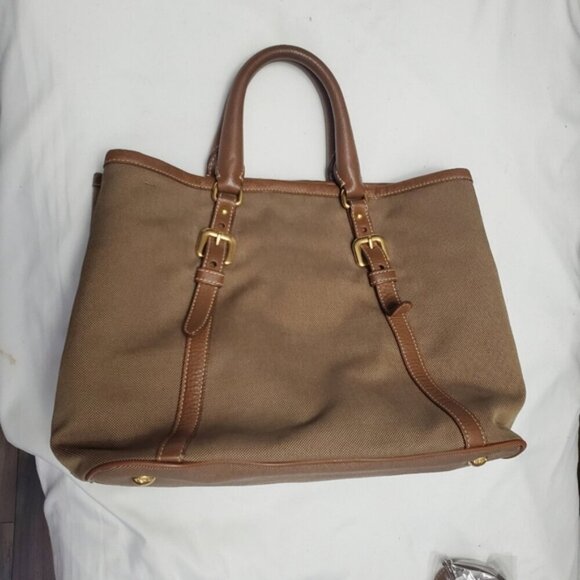 Prada Vintage Leather Canvas Shoulder Top Handle Bag - Picture 6 of 8